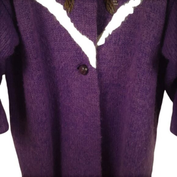 Vintage 80s long cardigan sweater jacket coat beads and applique - Picture 6 of 7